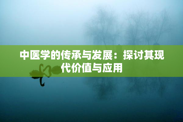 中医学的传承与发展：探讨其现代价值与应用