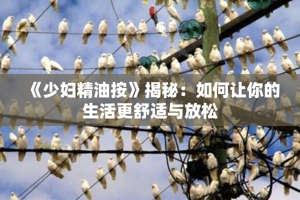 《少妇精油按》揭秘：如何让你的生活更舒适与放松
